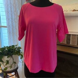 Chico's Fuchsia Short Sleeve Top with Eyelet Cotton Sleeves Size 1 or Medium